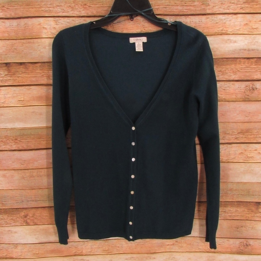 Sfera Teal Green V-Neck Button Front Cardigan